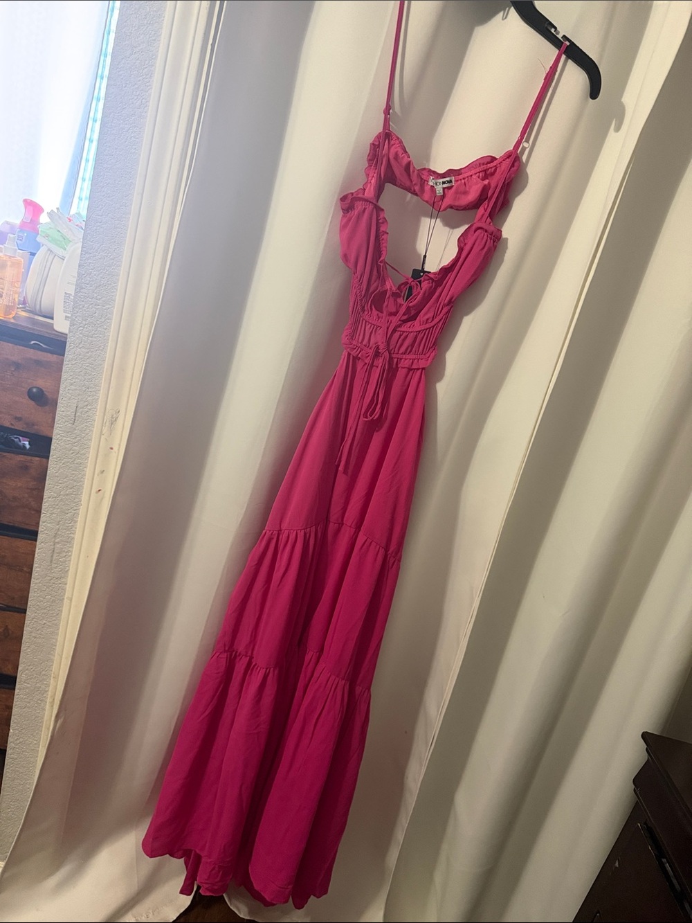 PrettyLittleThing Hot Pink Cutout Tiered Maxi Dress